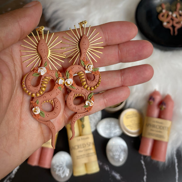 Mauve Floral Goddess Snake earrings