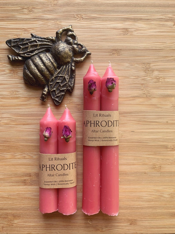 'Aphrodite' pink anise & vanilla scented Beeswax Altar Ritual Candles