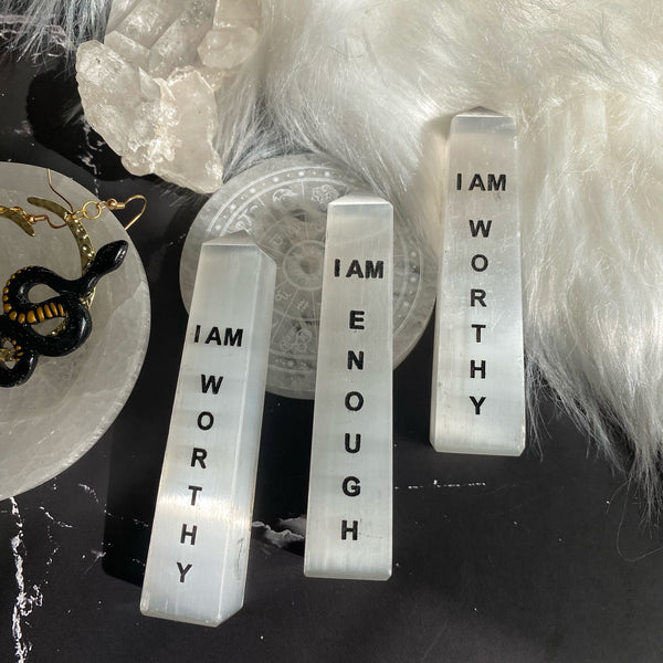 "I AM" Affirmation selenite tower